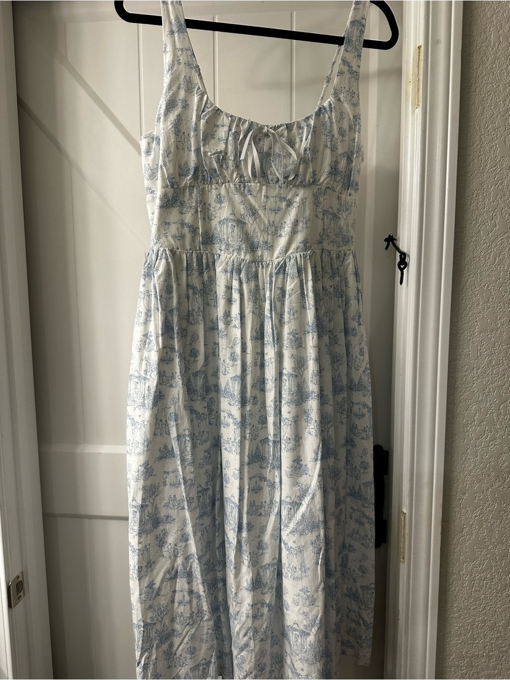 Celebrity Pink White Maxi Dress with Light Blue Print